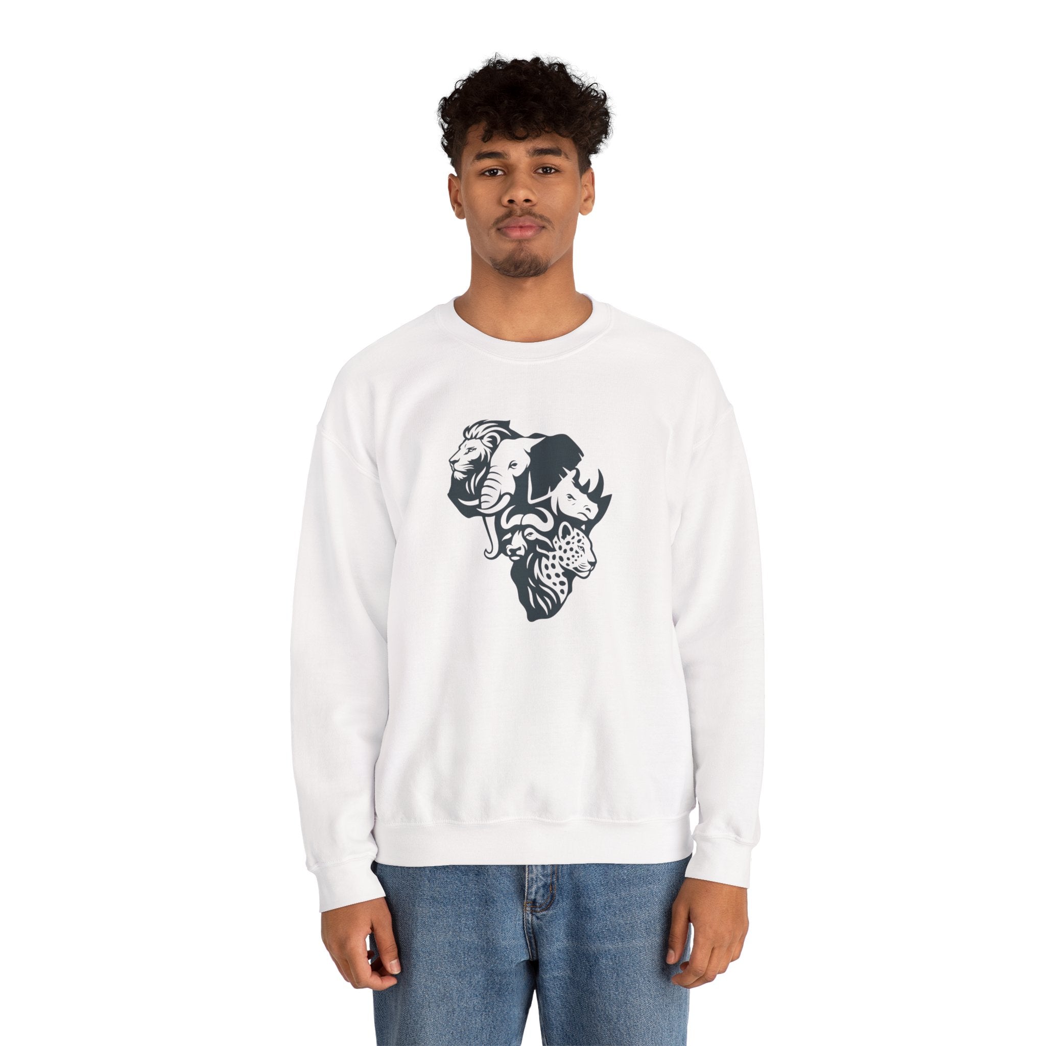 African Big 5 Print Crewneck Sweatshirt, Cozy Sweatshirt, Gift for Animal Lovers, Casual Wear, Unique Design Sweatshirt
