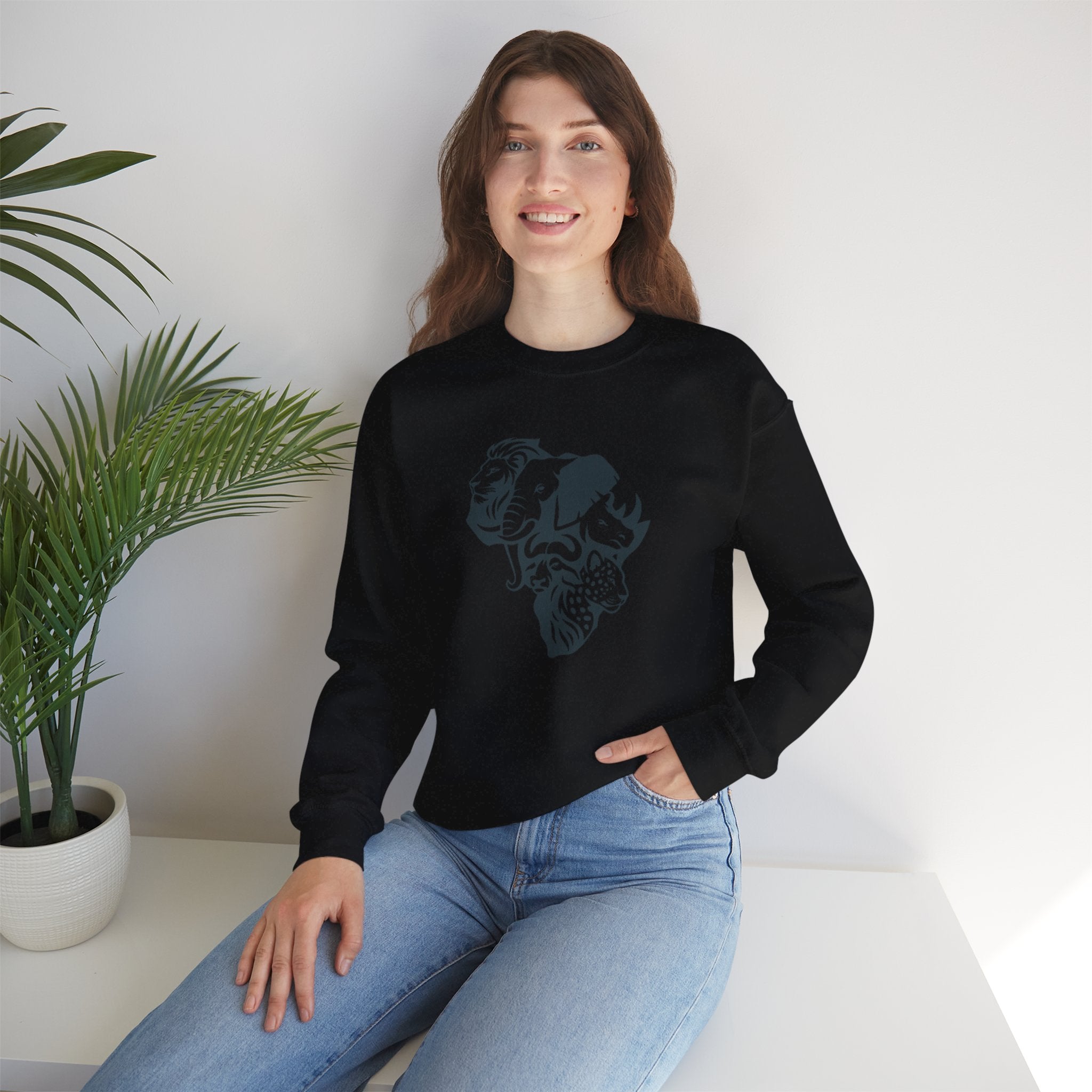 African Big 5 Print Crewneck Sweatshirt, Cozy Sweatshirt, Gift for Animal Lovers, Casual Wear, Unique Design Sweatshirt