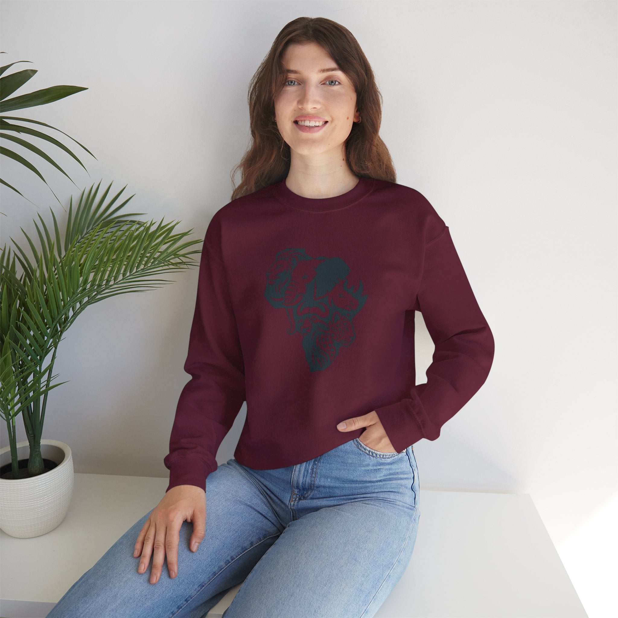 African Big 5 Print Crewneck Sweatshirt, Cozy Sweatshirt, Gift for Animal Lovers, Casual Wear, Unique Design Sweatshirt