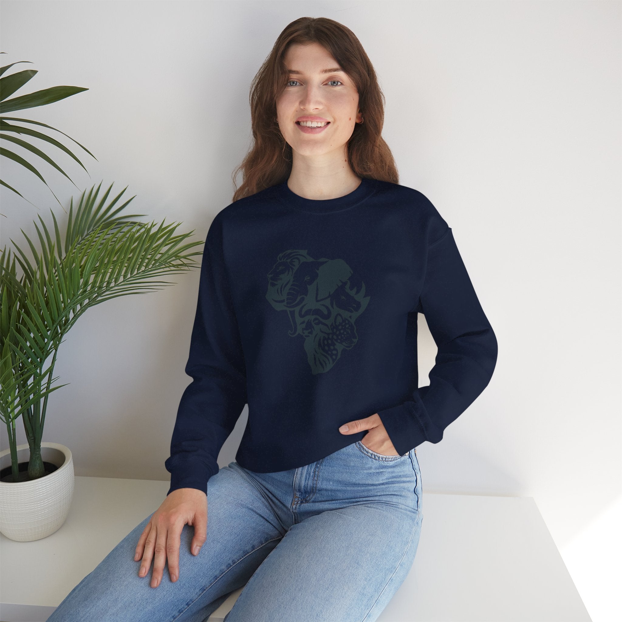 African Big 5 Print Crewneck Sweatshirt, Cozy Sweatshirt, Gift for Animal Lovers, Casual Wear, Unique Design Sweatshirt
