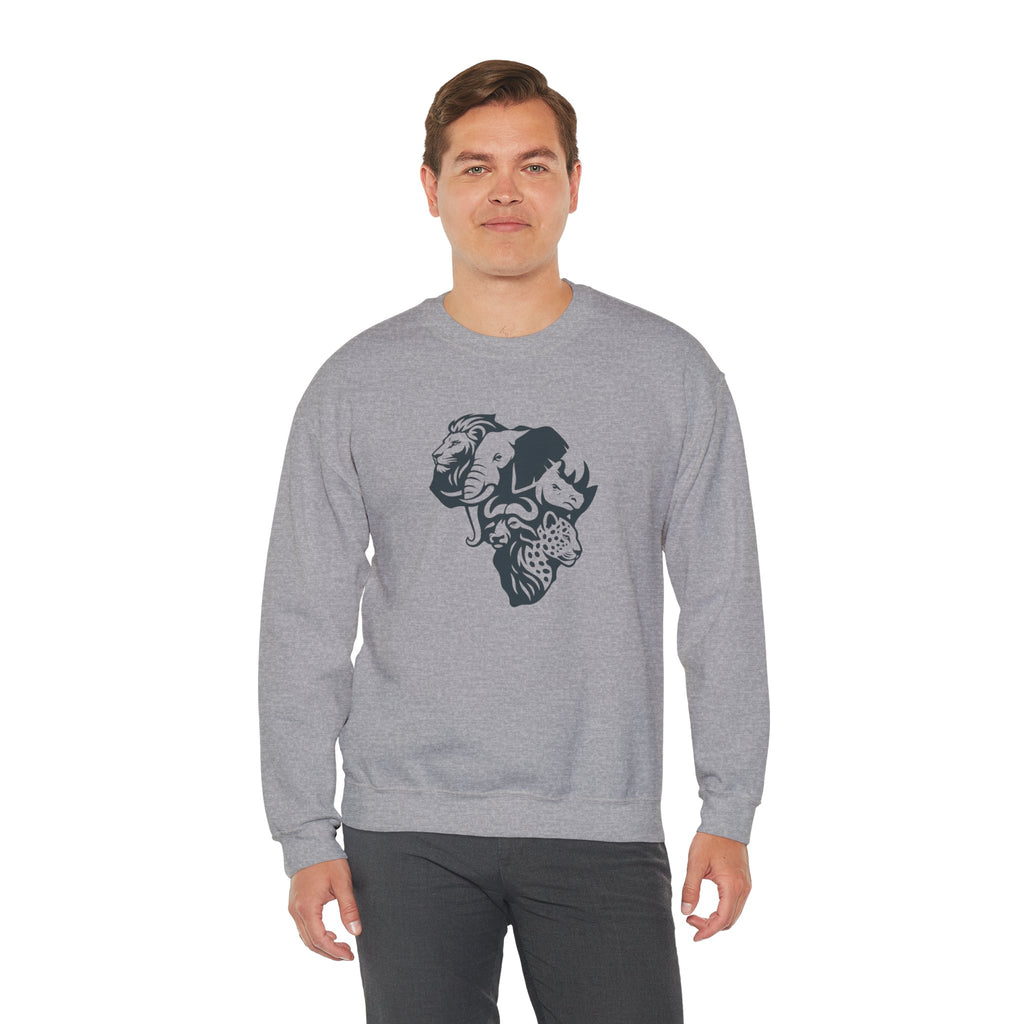 African Big 5 Print Crewneck Sweatshirt, Cozy Sweatshirt, Gift for Animal Lovers, Casual Wear, Unique Design Sweatshirt