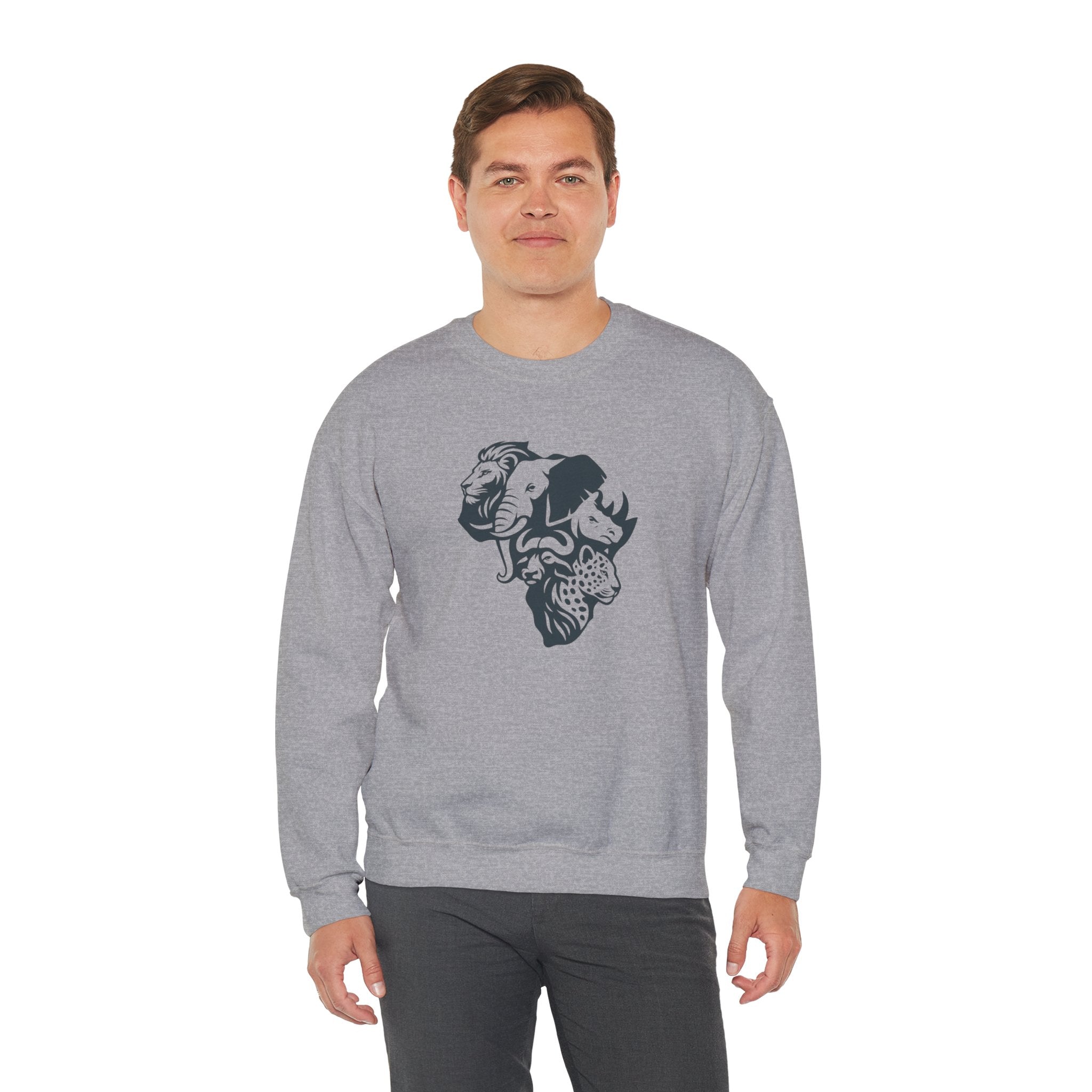African Big 5 Print Crewneck Sweatshirt, Cozy Sweatshirt, Gift for Animal Lovers, Casual Wear, Unique Design Sweatshirt