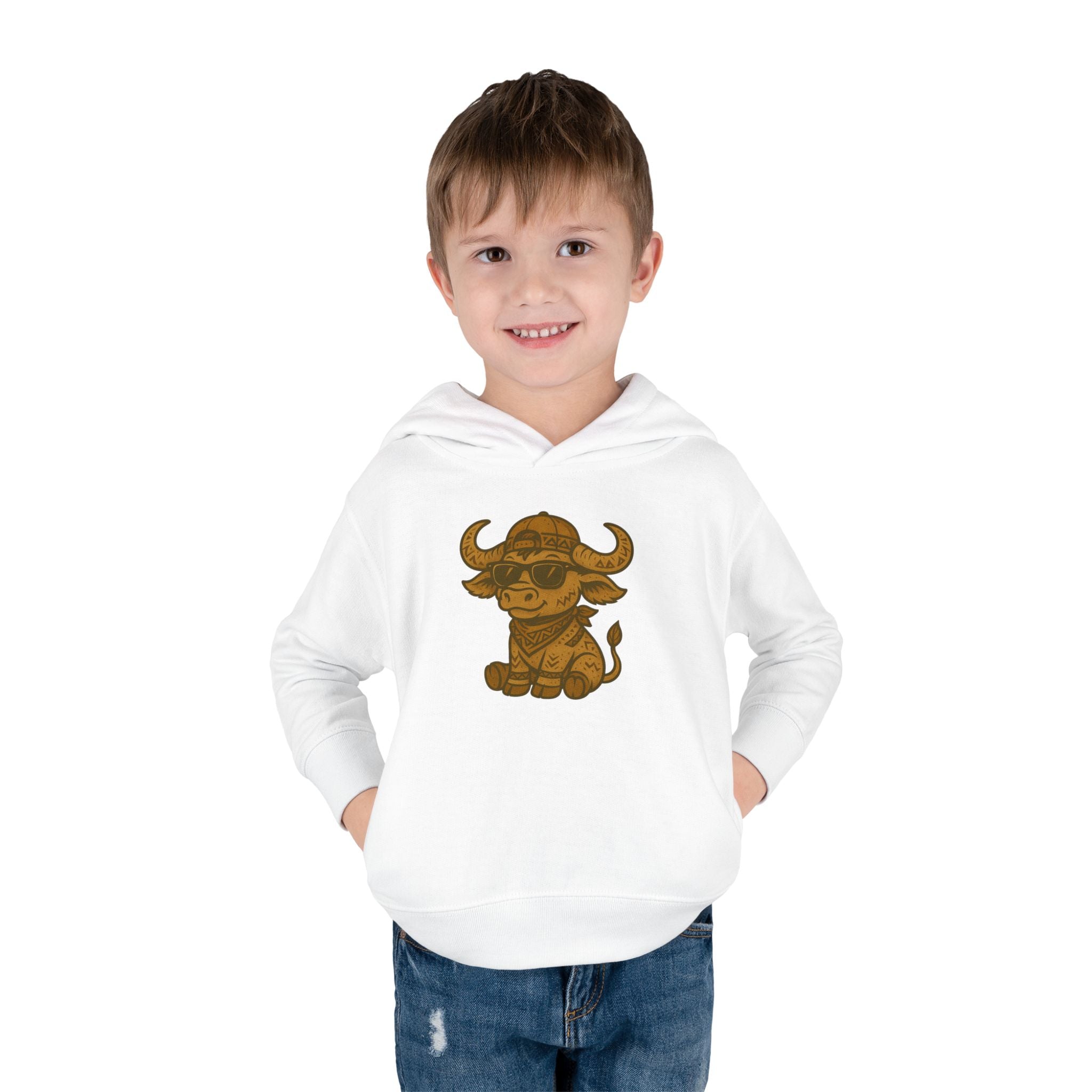 Cute Toddler Fleece Hoodie with Adorable Bull Design, Kids Animal Sweatshirt, Baby Gift, Birthday Outfit, Cozy Pullover