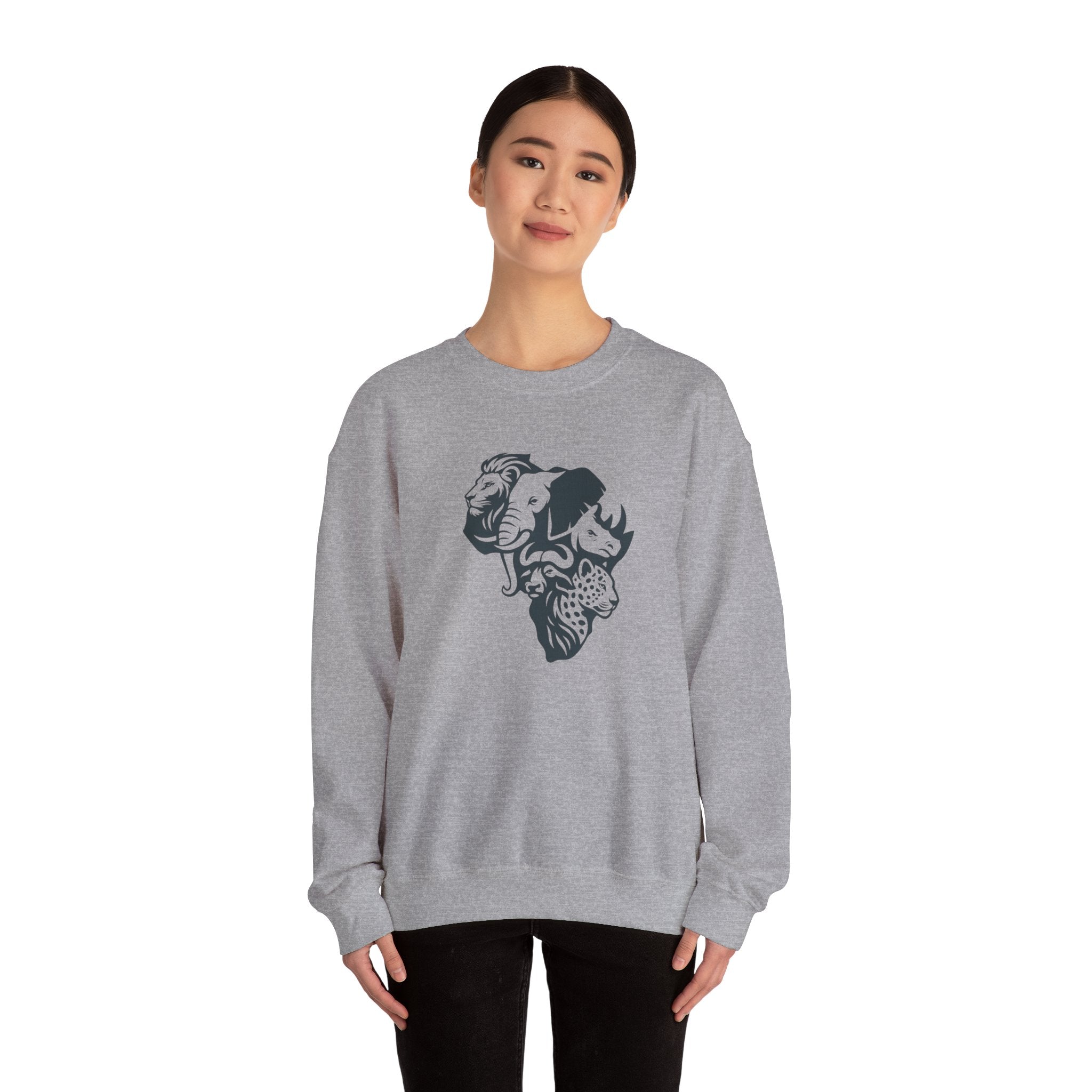 African Big 5 Print Crewneck Sweatshirt, Cozy Sweatshirt, Gift for Animal Lovers, Casual Wear, Unique Design Sweatshirt
