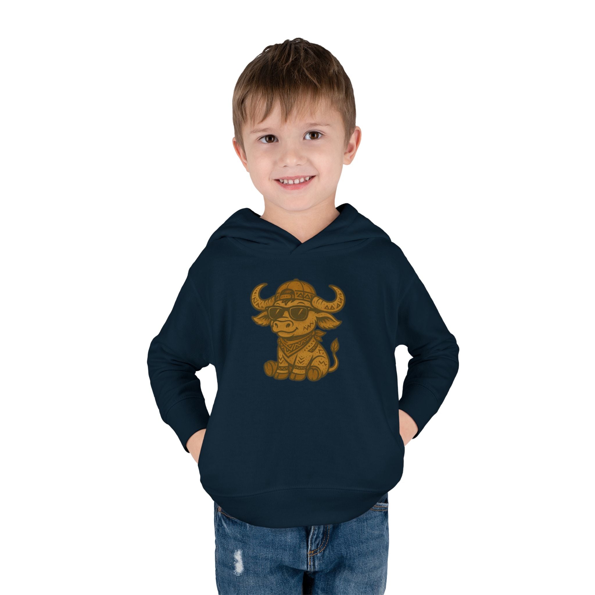 Cute Toddler Fleece Hoodie with Adorable Bull Design, Kids Animal Sweatshirt, Baby Gift, Birthday Outfit, Cozy Pullover