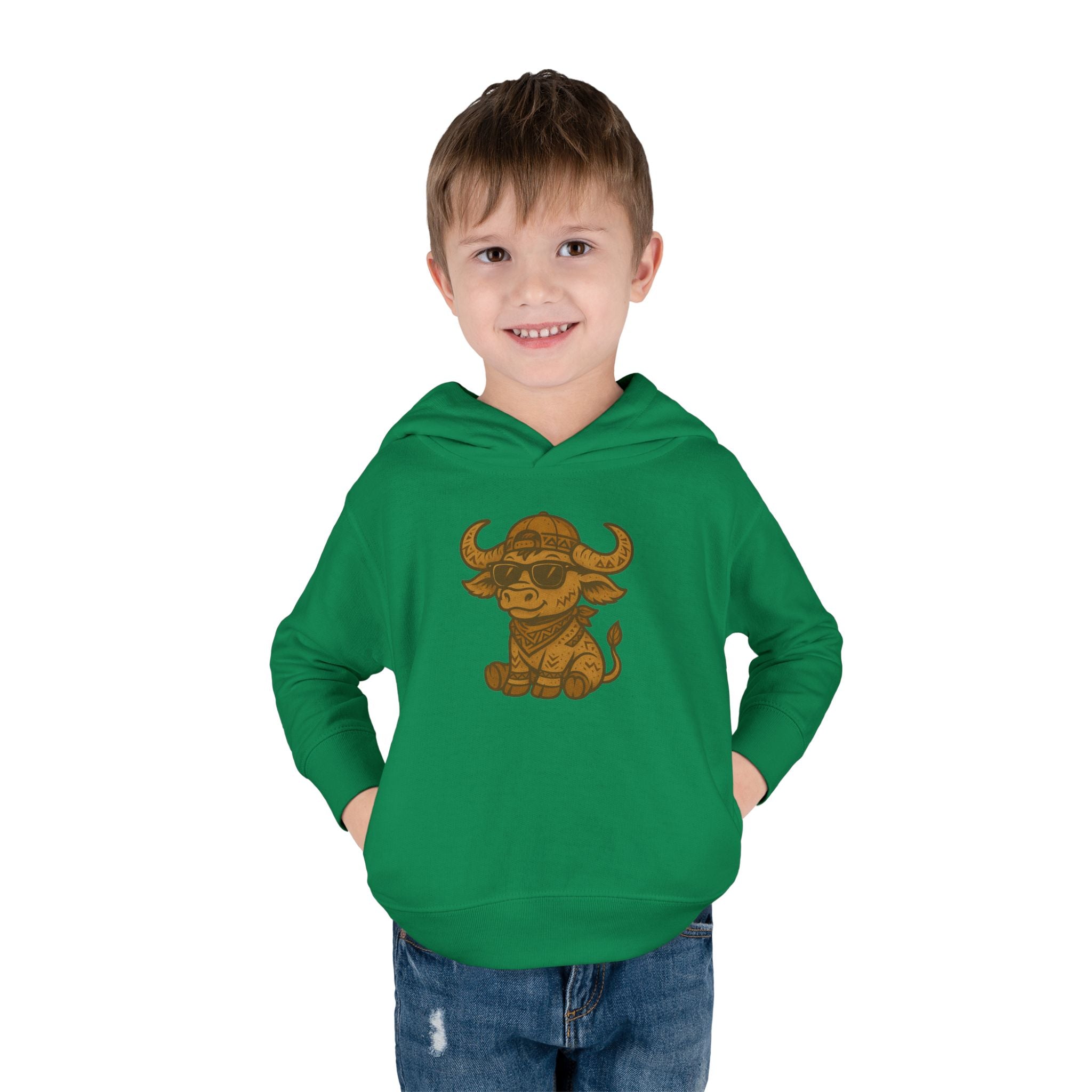 Cute Toddler Fleece Hoodie with Adorable Bull Design, Kids Animal Sweatshirt, Baby Gift, Birthday Outfit, Cozy Pullover