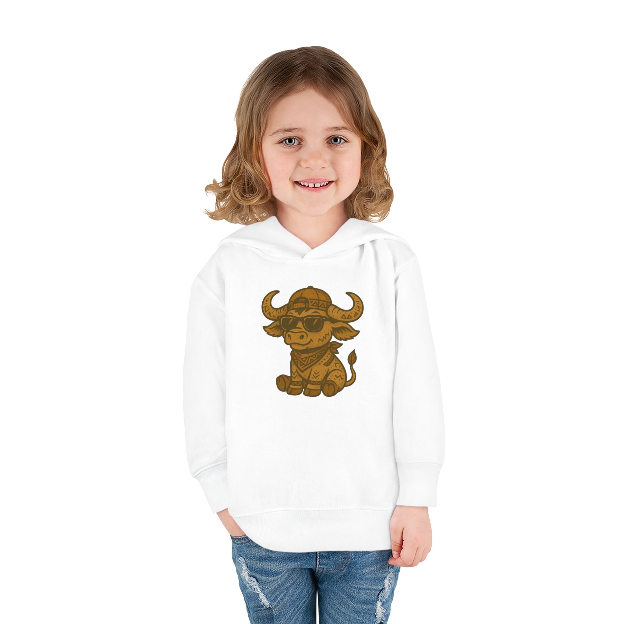 Cute Toddler Fleece Hoodie with Adorable Bull Design, Kids Animal Sweatshirt, Baby Gift, Birthday Outfit, Cozy Pullover