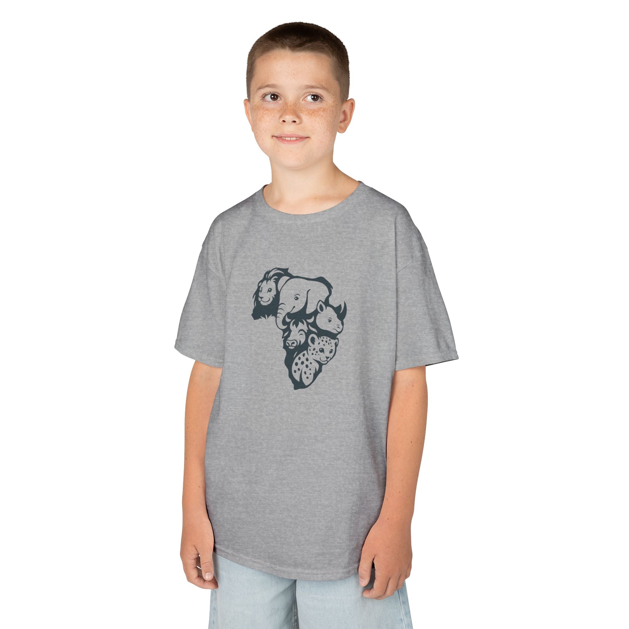 Kids African Big 5 Graphic Tee, Fun T-Shirt for Boys & Girls, Casual Wear, Birthday Gift, Animal Design Tee