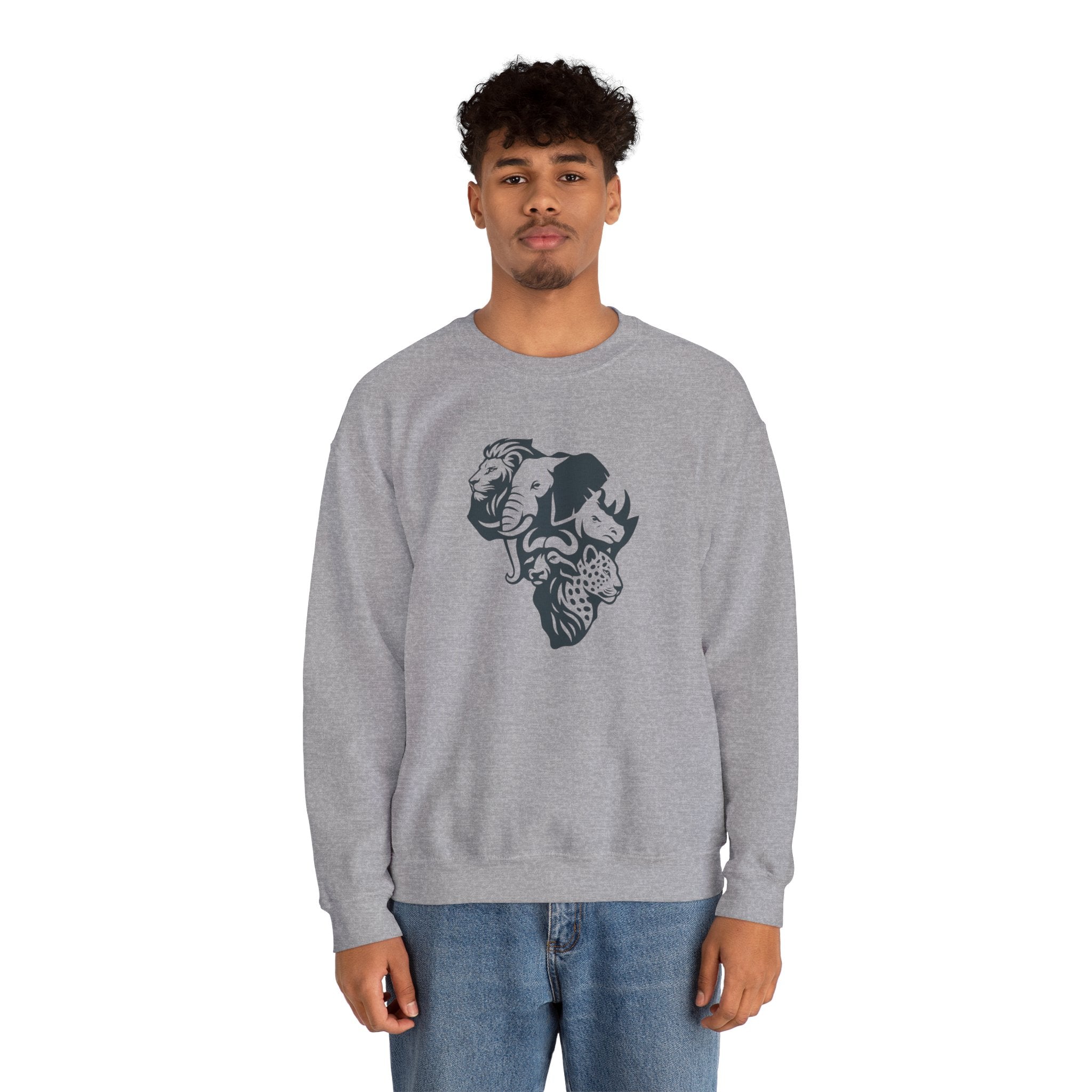 African Big 5 Print Crewneck Sweatshirt, Cozy Sweatshirt, Gift for Animal Lovers, Casual Wear, Unique Design Sweatshirt