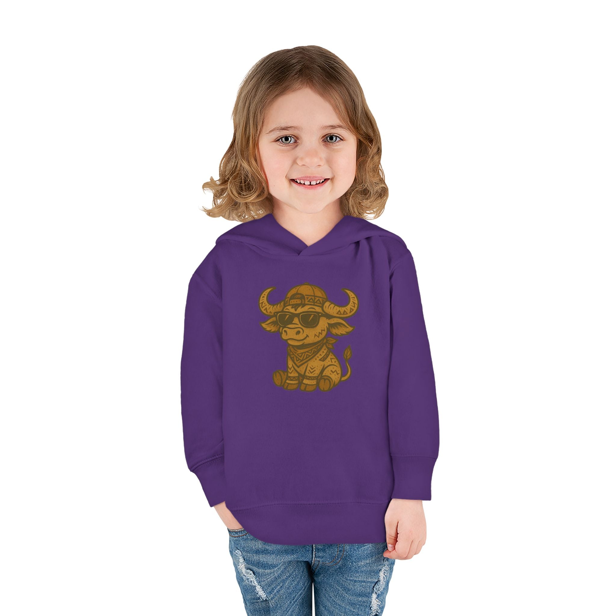 Cute Toddler Fleece Hoodie with Adorable Bull Design, Kids Animal Sweatshirt, Baby Gift, Birthday Outfit, Cozy Pullover