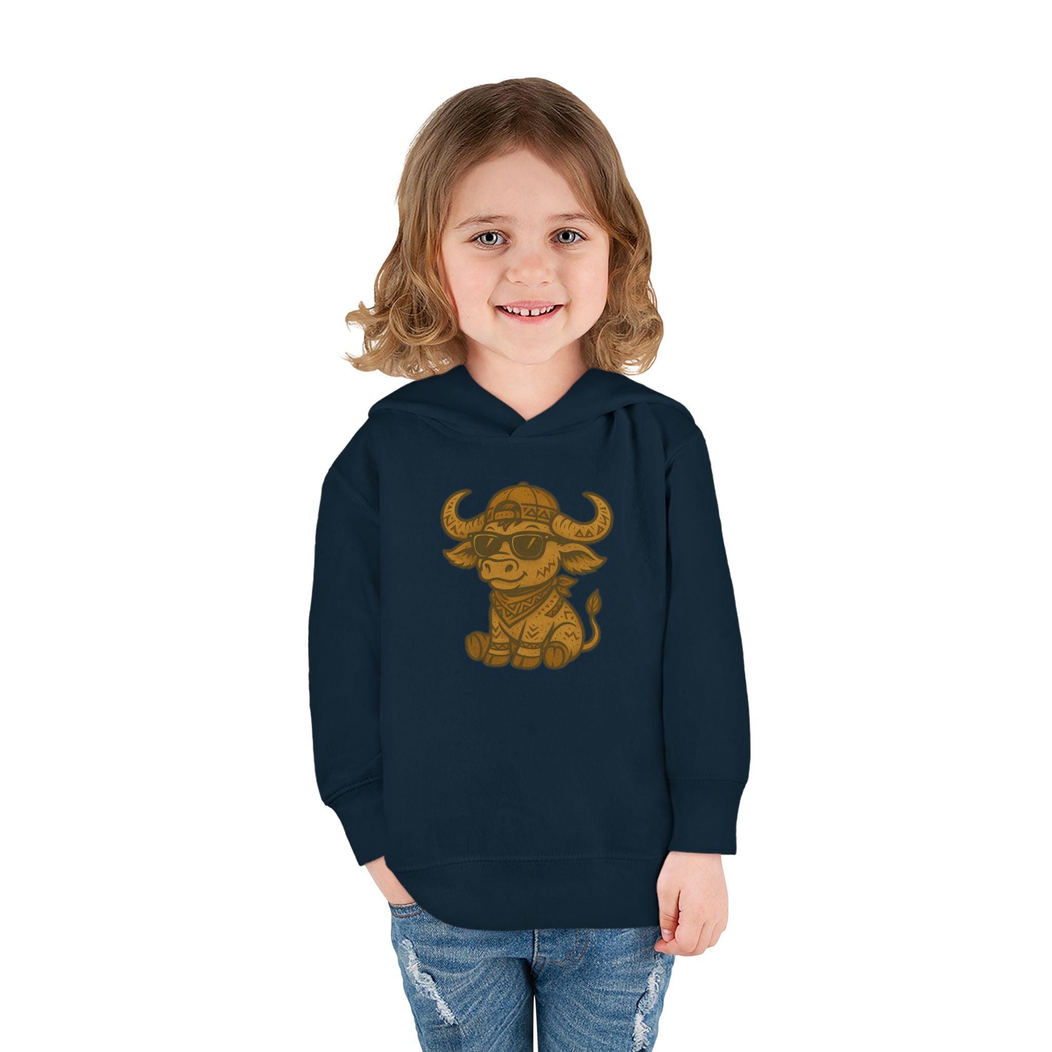 Cute Toddler Fleece Hoodie with Adorable Bull Design, Kids Animal Sweatshirt, Baby Gift, Birthday Outfit, Cozy Pullover