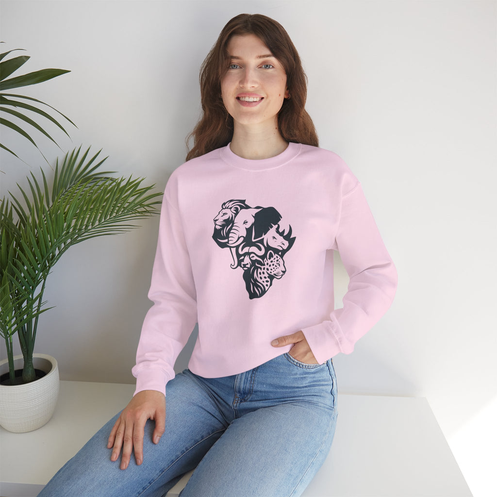 African Big 5 Print Crewneck Sweatshirt, Cozy Sweatshirt, Gift for Animal Lovers, Casual Wear, Unique Design Sweatshirt