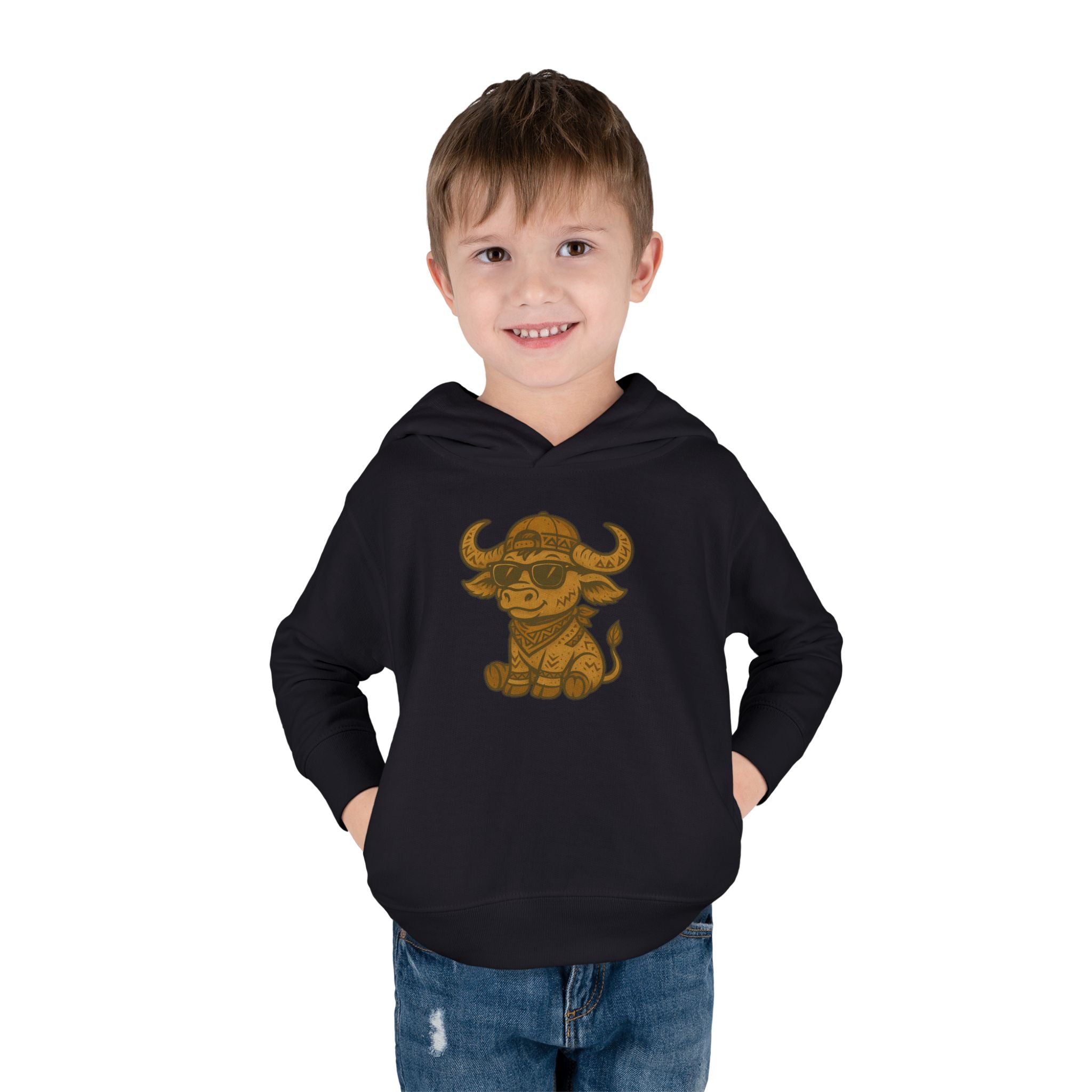 Cute Toddler Fleece Hoodie with Adorable Bull Design, Kids Animal Sweatshirt, Baby Gift, Birthday Outfit, Cozy Pullover