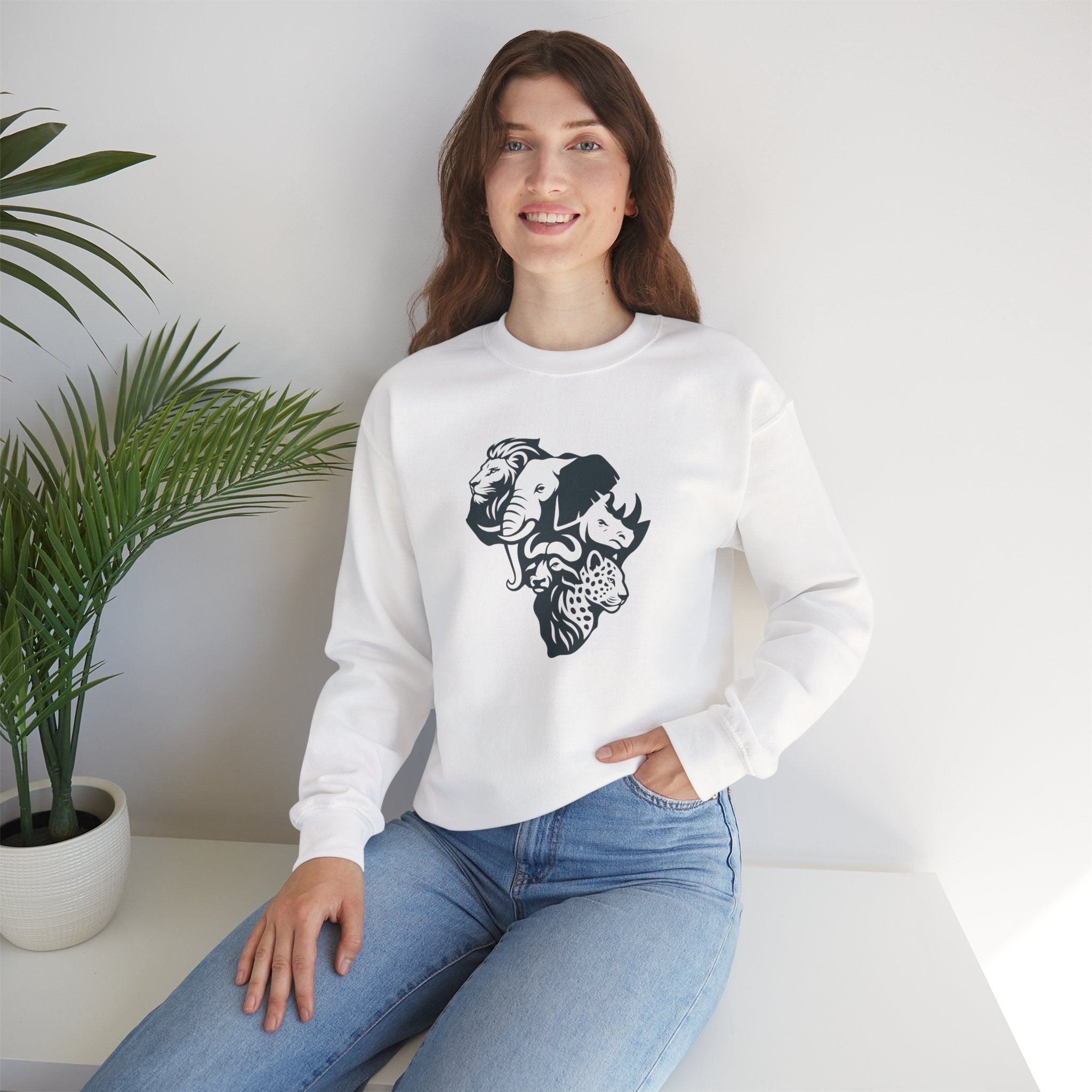 African Big 5 Print Crewneck Sweatshirt, Cozy Sweatshirt, Gift for Animal Lovers, Casual Wear, Unique Design Sweatshirt