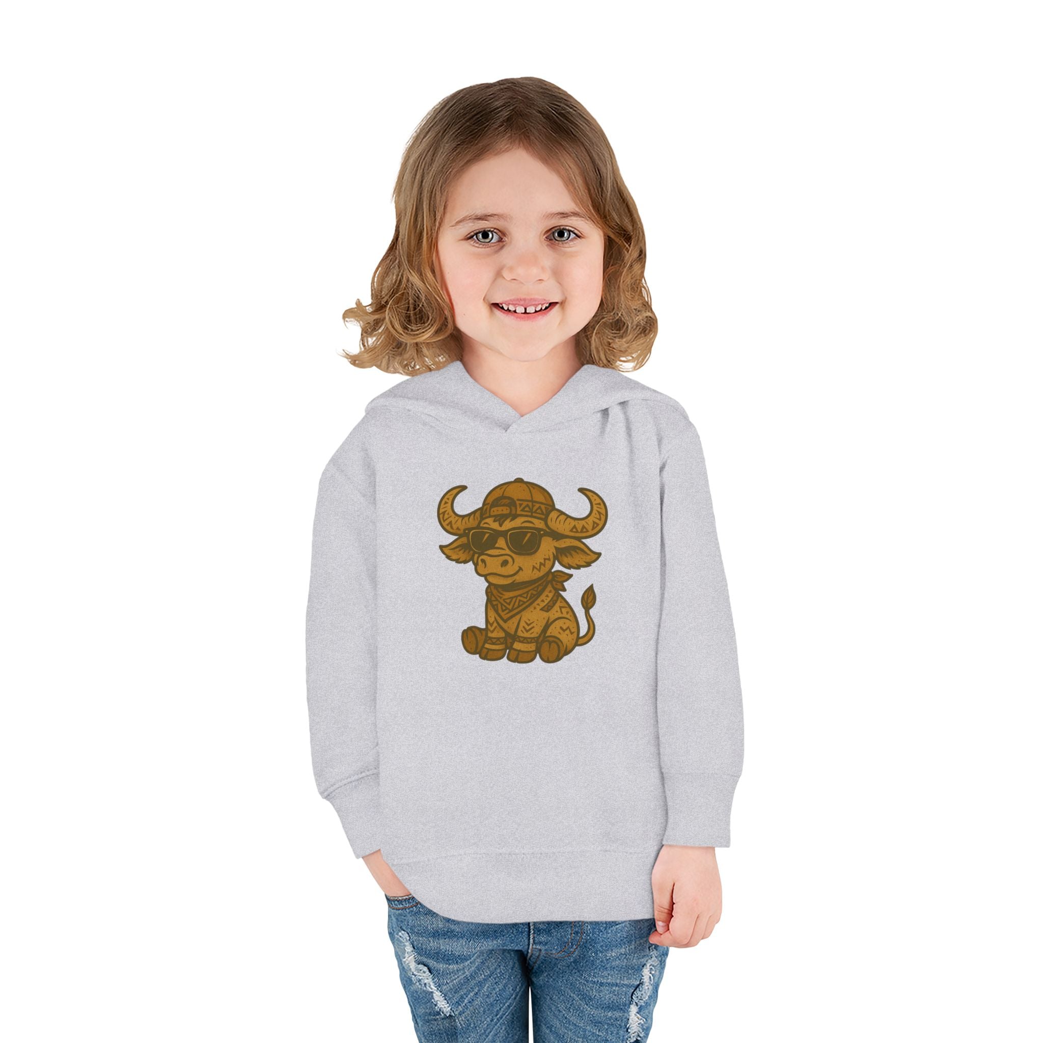 Cute Toddler Fleece Hoodie with Adorable Bull Design, Kids Animal Sweatshirt, Baby Gift, Birthday Outfit, Cozy Pullover