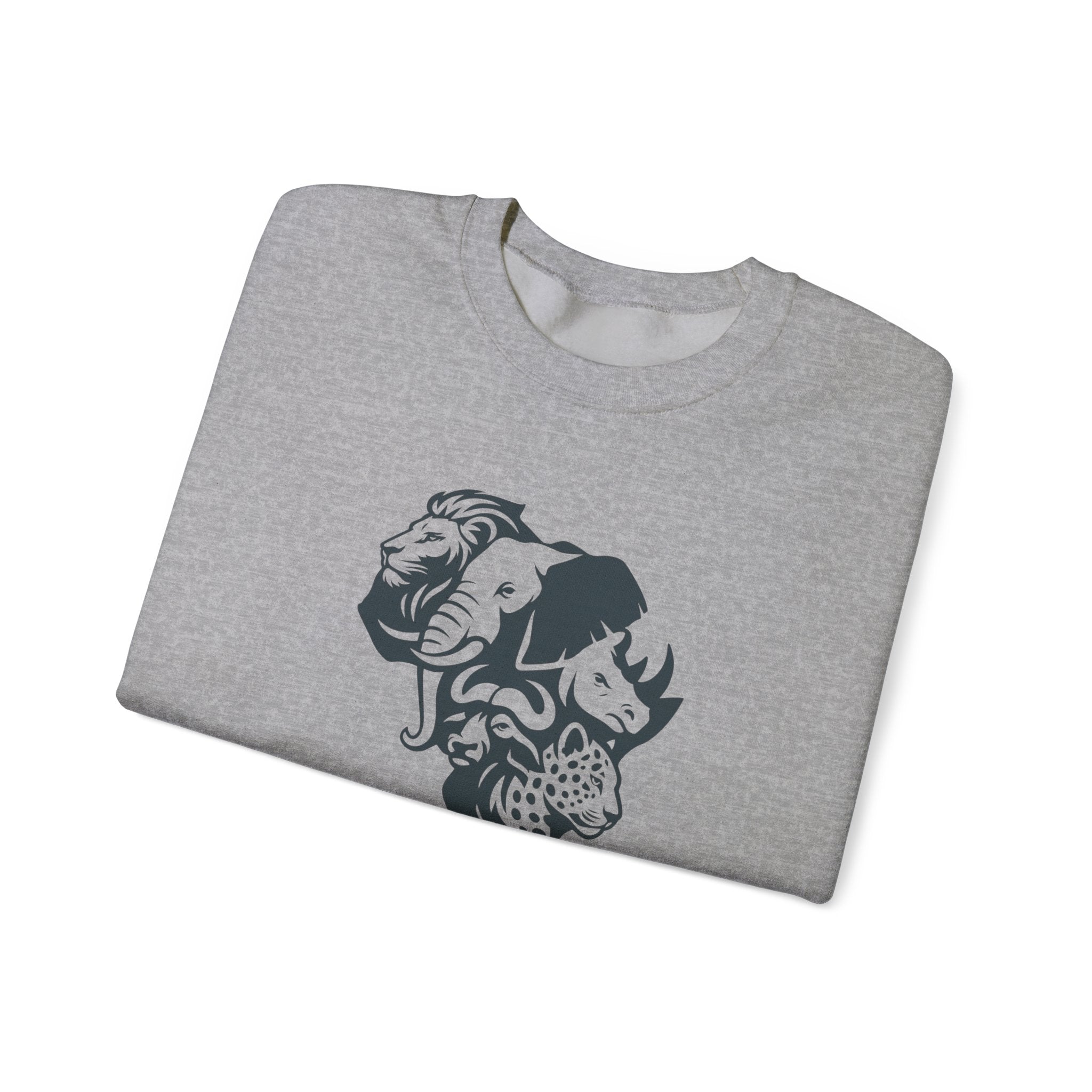 African Big 5 Print Crewneck Sweatshirt, Cozy Sweatshirt, Gift for Animal Lovers, Casual Wear, Unique Design Sweatshirt