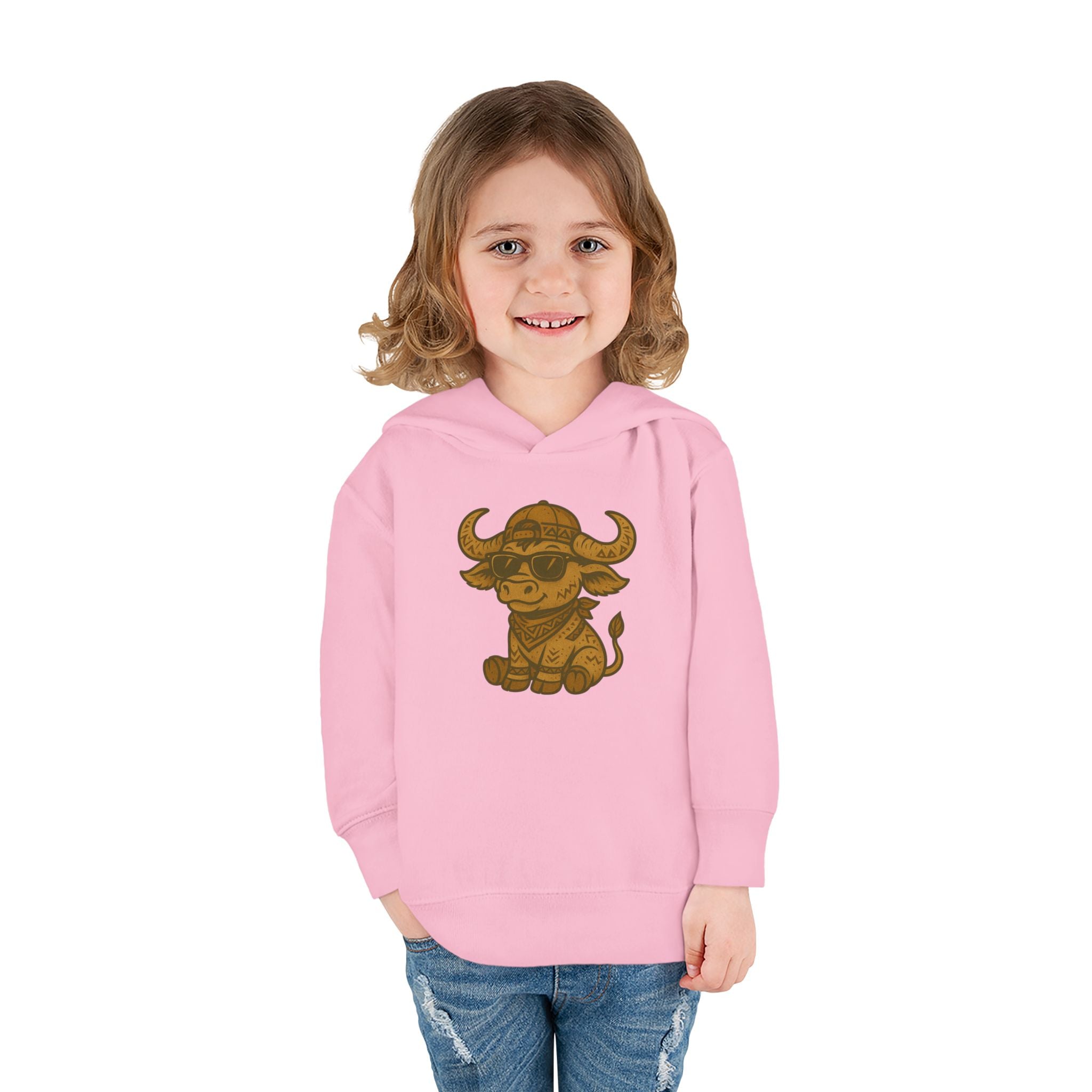 Cute Toddler Fleece Hoodie with Adorable Bull Design, Kids Animal Sweatshirt, Baby Gift, Birthday Outfit, Cozy Pullover