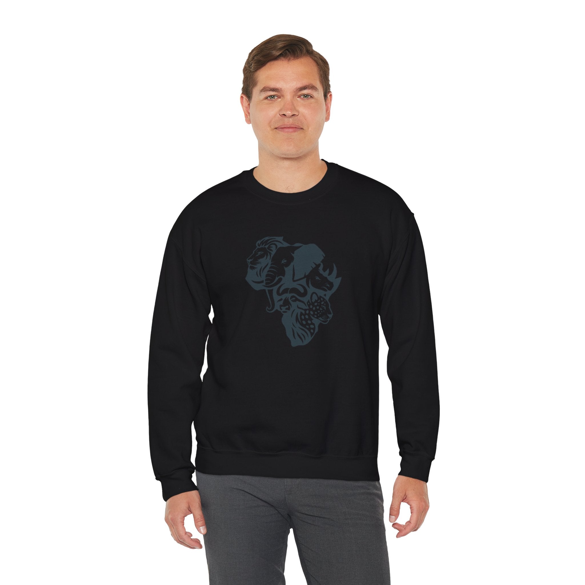 African Big 5 Print Crewneck Sweatshirt, Cozy Sweatshirt, Gift for Animal Lovers, Casual Wear, Unique Design Sweatshirt