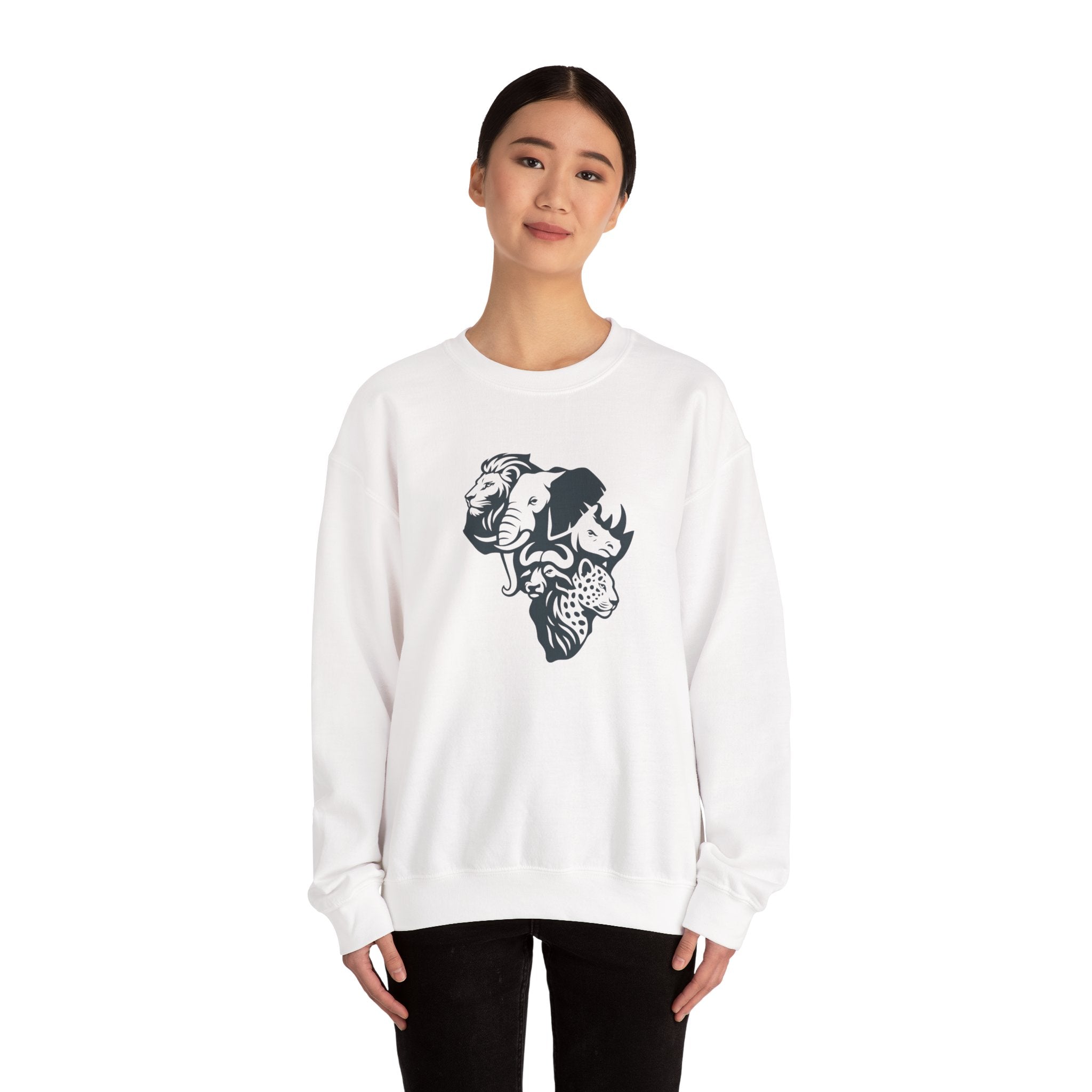 African Big 5 Print Crewneck Sweatshirt, Cozy Sweatshirt, Gift for Animal Lovers, Casual Wear, Unique Design Sweatshirt