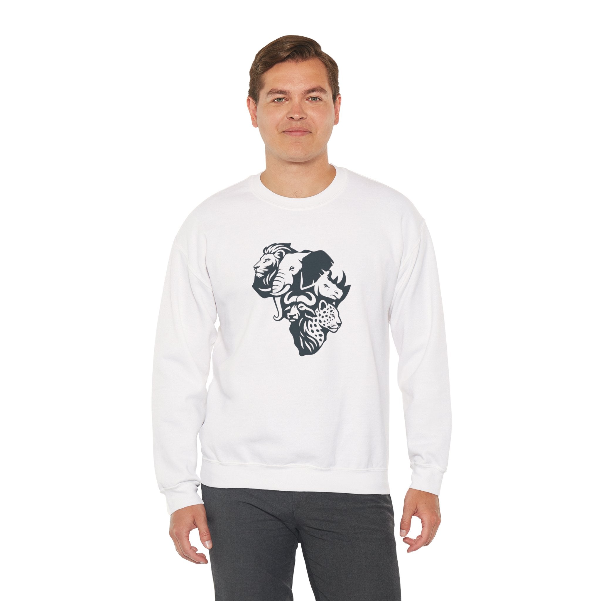 African Big 5 Print Crewneck Sweatshirt, Cozy Sweatshirt, Gift for Animal Lovers, Casual Wear, Unique Design Sweatshirt