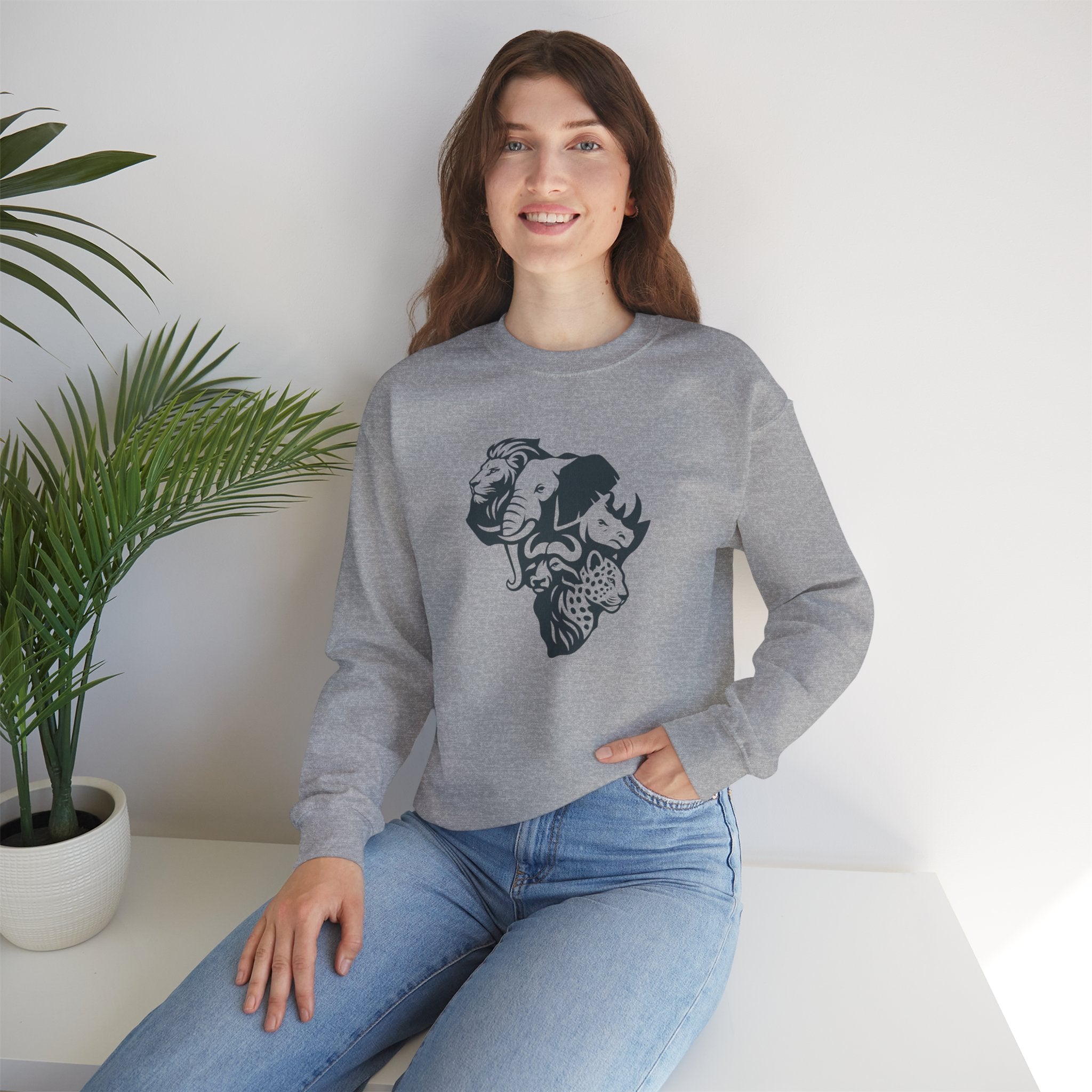 African Big 5 Print Crewneck Sweatshirt, Cozy Sweatshirt, Gift for Animal Lovers, Casual Wear, Unique Design Sweatshirt