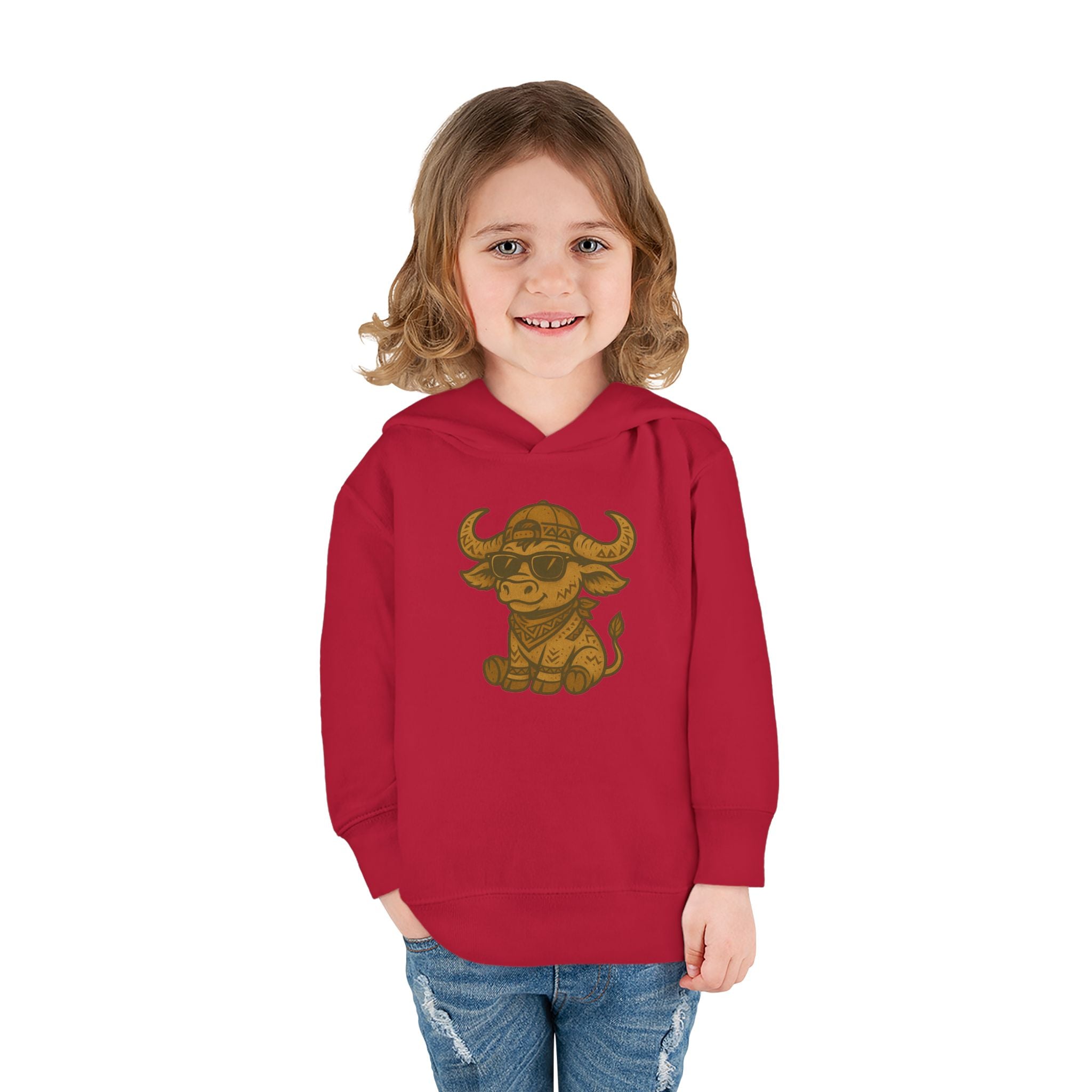 Cute Toddler Fleece Hoodie with Adorable Bull Design, Kids Animal Sweatshirt, Baby Gift, Birthday Outfit, Cozy Pullover