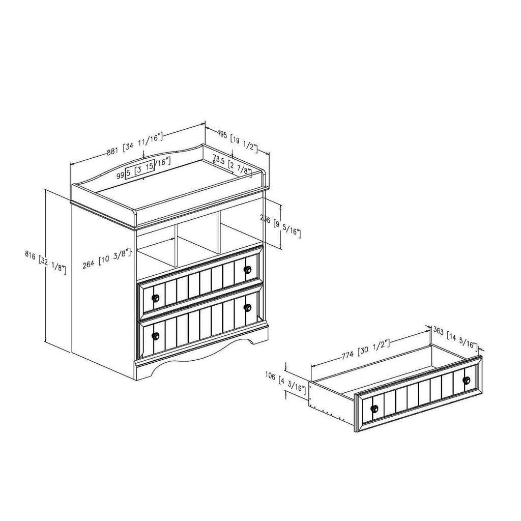 White Wood Baby Diaper Changing Table with 2 Drawers