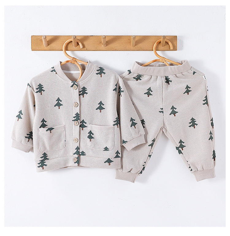 Arrival Spring Baby Kids Unisex Long Sleeves Simple Print Top and Long Trousers Clothing Set